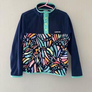 Lands' End Navy Fleece Pullover with Colorful Pattern